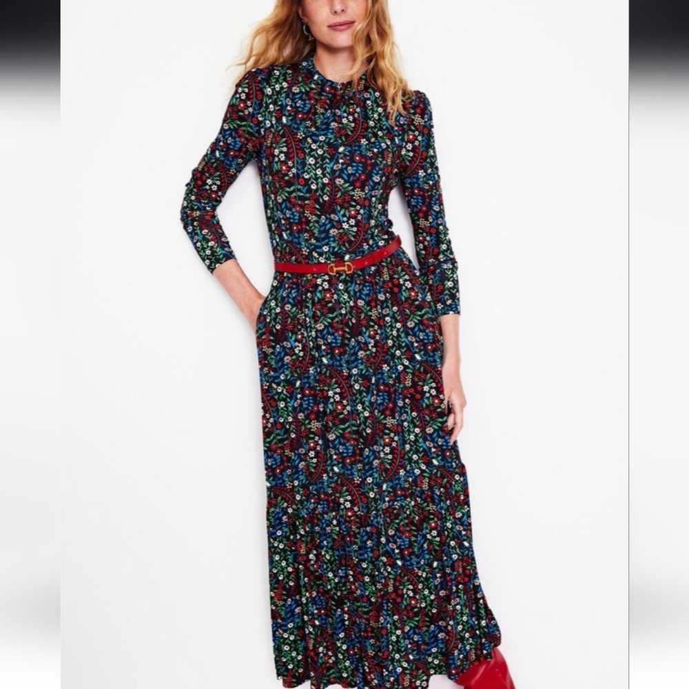 High-Neck Tiered Jersey Dress